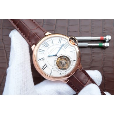 Best Cartier Ballon Bleu Tourbillon Brown Leather Strap Cartier WJ00279