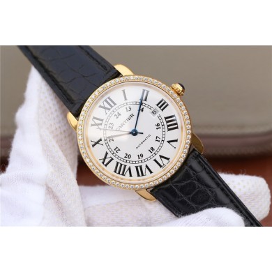 Cartier Ronde De Cartier White Dial Diamonds Bezel Croco Strap Cartier WJ01282