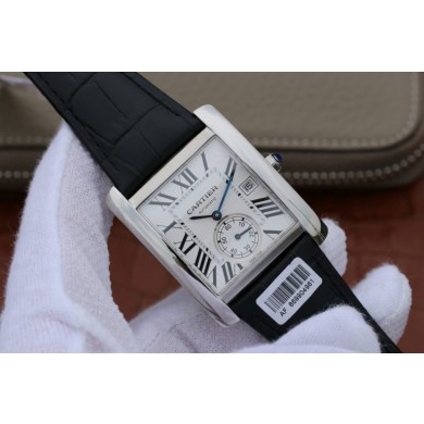 Cartier Tank MC Textured White Dial Black Leather Strap WJ00751