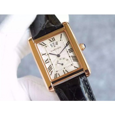 Cartier Tank W1560003 White Textured Black Leather Strap WJ00605