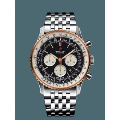 Fake Breitling Navitimer 1 B01 Chronograph 46 Steel & red gold Black WJ00865