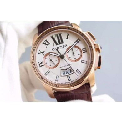 Fake Cartier Cartier Calibre de Cartier Chronograph White Dial WJ01325