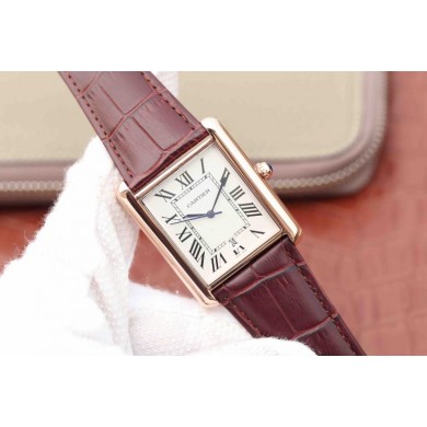 Fake Cartier Tank White Dial Brown Leather Strap Cartier WJ01009