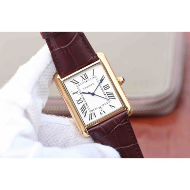 Fake Cartier Tank White Dial Brown Leather Strap WJ00102