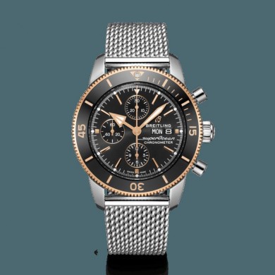 Imitation Breitling Superocean Heritage II Chronograph 44 Steel & red gold Black WJ00159