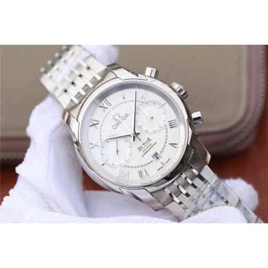 Imitation Omega De Ville Chronograph 42mm White Dial Bracelet WJ00393