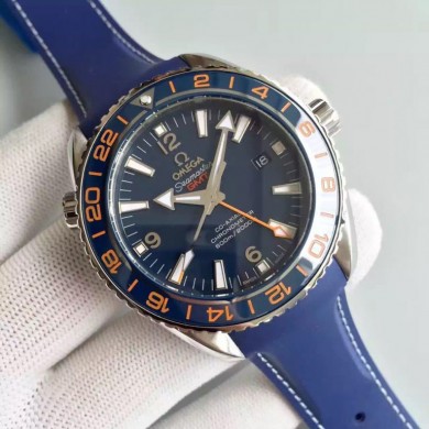 Imitation Omega Planet Ocean GMT Goodplanet Blue Bezel Orange Marker Blue Dial Rubber WJ00919