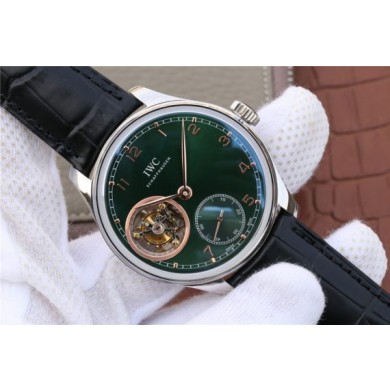 IWC Portuguese Tourbillon IW5463 Green Dial Markers Black Leather Strap WJ00989