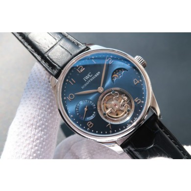 New IWC Portuguese Tourbillon Power Reserve Moonphase Blue Dial WJ00776