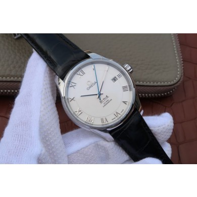 Omega V6 De Ville 41mm White Dial Black Leather Strap Omega WJ01398