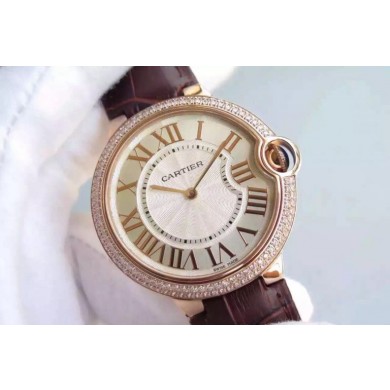 Replica Cartier Ballon Bleu 40mm Diamonds Bezel Whit Dial Mark Cartier WJ00455