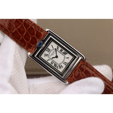 Replica Cartier Tank Reversible White Dial Leather Strap WJ00995