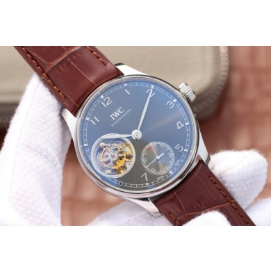 Replica IWC BM Portuguese Tourbillon Gray Dial Leather Strap WJ01341