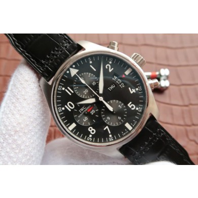 Replica IWC Pilot Chrono IW377701 Black Dial Leather Strap WJ00986