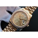 Imitation Rolex Day Date II Gold Dial Diamonds Bezel Bracelet WJ00795