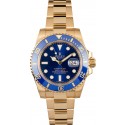 Rolex 18K Yellow Gold Submariner 116618 Blue Dial JW1615