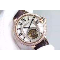 AAAAA Cartier Ballon Bleu Tourbillon Diamond Bezel Brown Leather Strap Cartier WJ00875