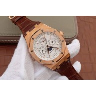 Copy Audemars-Piguet Royal Oak 41mm 26574 White Dial Leather Strap WJ01026