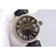 Luxury Cartier Ballon Bleu 40mm Diamonds Bezel Black Dial Leather Strap Cartier WJ00829