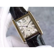 Best Quality Replica Cartier Tank W1560003 White Textured Black Leather Strap WJ00350