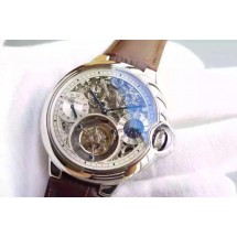 Cheap Cartier Ballon Bleu Skeleton Tourbillon White Dial Brown Leather Strap WJ00688