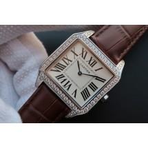 Copy Fashion Cartier Santos WH100651 Diamond White Dial Leather Strap WJ00448