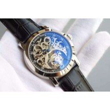 Designer Audemars-Piguet Jules Audemars Skeleton Tourbillon Black Dial Leather Strap WJ00499