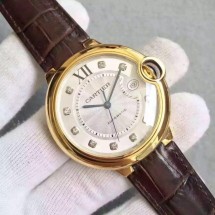 High Quality Cartier Ballon Bleu 42mm White Dial Leather Strap Cartier WJ00034