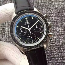 Hot Omega Speedmaster MoonWatch NASA Black Dial Leather Strap WJ00456