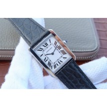 Imitation Hot Cartier Tank Solo White Dial Black Leather Strap Ronda Quartz WJ00072