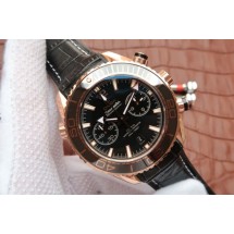 Knockoff Omega Planet Ocean Master Chronometer Black Bezel Black Dial Leather Omega WJ01267