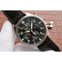 Replica IWC Pilot Chrono IW377701 Black Dial Leather Strap WJ00986