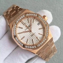 Audemars-Piguet Royal Oak 37/41mm 15450 White Dial Diamonds Bezel Bracelet WJ00018