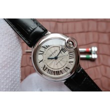 Cartier Ballon Bleu 33mm White Textured Dial Leather Strap WJ00636