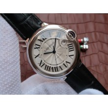 Cartier Ballon Bleu 42mm White Textured Dial Black Leather Strap WJ00099