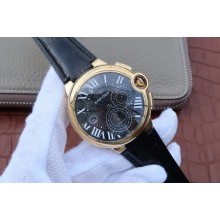 Cartier Ballon Bleu De Cartier Chrono 44mm Black Dial Leather Strap WJ01252