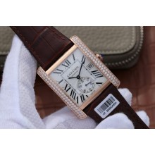 Cartier Tank MC White Textured Dial Diamonds Bezel Leather Strap Cartier WJ00513