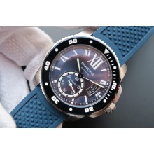 Cartier TF Calibre De Cartier Diver Blue Dial Blue Rubber Strap WJ00504