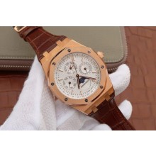 Copy Audemars-Piguet Royal Oak 41mm 26574 White Dial Leather Strap WJ01026