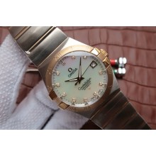 High Quality Replica Omega V6 Constellation 35mm White MOP Dial Bezel Diamonds Markers Bracelet WJ00163