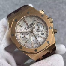 Knockoff Audemars-Piguet Royal Oak Chronograph White Dial Leather Strap WJ01002