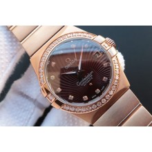 Omega V6 Constellation Diamonds Bezel Brown Textured Dial Case WJ00338