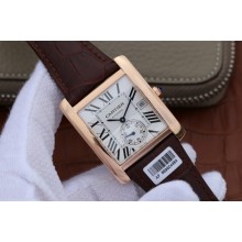 Replica Cartier Tank MC White Textured Dial Brown Leather Strap WJ01262