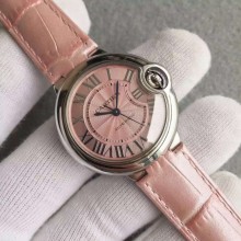 Replica Cartier V6F Ballon Bleu 33mm Pink Dial Pink Leather Strap WJ00012