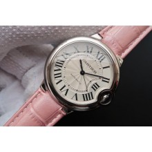 Replica High Quality Cartier Ballon Bleu 36mm White Textured Dial Pink Leather Strap WJ00040