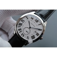 Top Replica Cartier Drive de Cartier White Textured Dial Black Leather Strap Cartier WJ00052