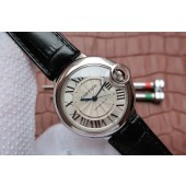 Cartier Ballon Bleu 33mm White Textured Dial Leather Strap WJ00636