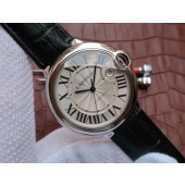 Cartier Ballon Bleu 42mm White Textured Dial Black Leather Strap WJ00099