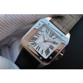 Cartier V6 Santos 100 41mm White Dial Black Leather Strap WJ01318