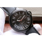 Cartier V6F Ballon Bleu 42mm All Black Black Textured Dial Leather Strap WJ00902